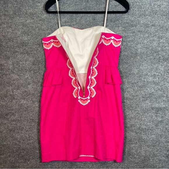 Lilly Pulitzer Maybell Peplum Pink Strapless Midi Ruffle Party Dress Size 10 - Picture 8 of 12